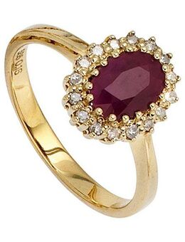 JOBO Diamantring, 585 Gold mit 16 Diamanten und Rubin