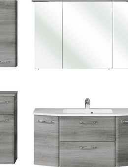 Saphir Badmöbel-Set Quickset 4-teilig, Mineralmarmor-Waschtisch und LED-Spiegelschrank, (5-St), Unterschrank, Hängeschrank, inkl. Türdämpfer, 7 Türen, 1 Klappe