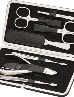ERBE Maniküre-Etui Bügel-Lederetui mit Druckknopf, 7 tlg., bestückt mit Solinger Premium Stahlwaren
