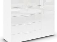 rauch Schubkastenkommode Kommode Türkommode Sideboard Kombikommode FLIPP mit Glasfront (Breite 120 cm mit 2 Einlegeböden), 1-türig, 5 Schubladen, Soft-Close-Funktion, Oberboden und Front Glas