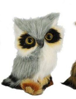 I.GE.A. Dekofigur Tierfigur mini Eule 3er Set (3 St), Aus Kunstfell Vogel Dekovogel Statue Ornament Pelz Plüschtier Waldtier