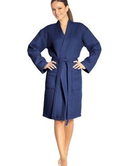 Vossen Unisex-Bademantel Rom, ideal für Sauna & Spa, Hotelbademantel, Morgenmantel, Kurzform, Waffelpiqué, Kimono-Kragen, Gürtel, für Damen & Herren, Waffelpiqué-Struktur, in leichter Qualität