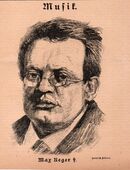 Grafik : Portrait - Max Reger , 1873 - 1916 , deutscher Komponist , Organist , Pianist ,Dirigent , Grafik von Heinrich Hübner , Blatt 20,5cm x 20cm ,M7 in 02828