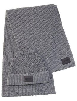 HUGO Schal Zago Set, (Set, 2-St), im Set mit passender Mütze, mit Label-Aufnäher