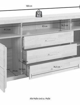Home affaire Sideboard Ribe,180cm breit, Fronten Massivholz,7 Fächer, Holz massiv, Holzwerkstoff, Metall Griffe,2Türen,3Schubladen