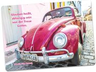 Christliche Postkarte: Himbeerfarbener VW-Käfer am Straßenrand - Postcards, christian - Wilhelmshaven