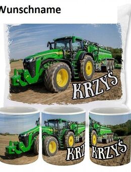 JOHN DEERE Geschenk-Set Tasse und Kissen mit Wunschname Druck Landmaschinen Landwirt Bauer - Wuppertal