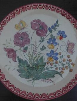 Keramik Wandteller Teller 32 cm Blumen gemarkt handbemalt Vintage 5,- - Flensburg