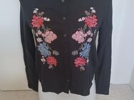 Bluse schwarz, Blumen, langarm, 36/S - Braunschweig