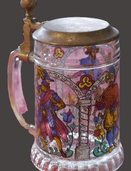 Bierkrug mit Zinndeckel , Füllmenge 0,5Liter , Landsknechte - Mittelalter , Höhe 18cm , K5 - Görlitz