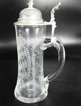 Glasbierkrug 0,5l, mit Glasschliff- und Zinndeckelgravur, Sammler-und Dekostück - München