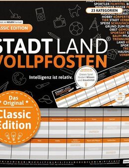 Denkriesen Spiel Stadt Land Vollpfosten, Classic Edition, A4 Block, Familienspiel, Made in Germany