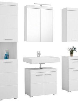 welltime Badmöbel-Set Avena, (Set, 5-St), Hochschrank, WBU, Spiegelschrank, Kommode, Hängeschrank u. Beleuchtung