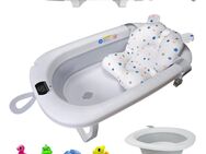 Akeraq Baby Badewanne Faltbar Mit Integriertem Thermometer, Rutschfeste Kissen, Wasserkanne Und Gummispielzeug, Faltbare Babywanne Mit Tragbarem Und Ergonomischem Design (Grau) - Kerpen (Kolpingstadt)