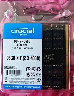 Micron Crucial 96GB (2x 48GB) DDR5-5600 SODIMM RAM – NEU & OVP EAN: 649528930019 - Fritzlar