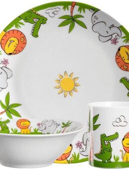LEONARDO Kindergeschirr-Set BAMBINI (3-tlg), 1 Personen, Porzellan, Krokodil/Elefant/Löwe