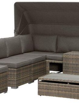 KONIFERA Gartenlounge-Set Hawaii Premium, (Set, 19-tlg., 1x3erSofa, 2xSessel, 1xHocker, 1xBeistelltisch, 1xTisch 111x54x59cm), mit aufklappbarem Dach und zur Sonneninsel umbaubar, Aluminium