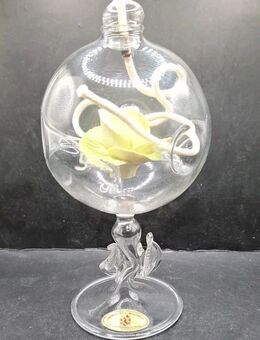 Greiner Glas Manufaktur Öllampe mit Blüte Handarbeit ca 20cm hoch ca 7,5cm breit - Essen
