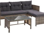 KONIFERA Gartenlounge-Set Cádiz, (Set, 7-tlg., 1x Eckbank, 1x Tisch 80x45x37cm, inkl. Auflagen, Stahl, Polyrattan), Tischplatte aus Sicherheitsglas, Balkonset, 3 Personen
