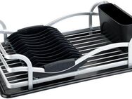 WENKO Geschirrständer Modell Alu, Geschirrabtropfer aus Aluminium & Kunststoff, abnehmbarer Besteckkorb