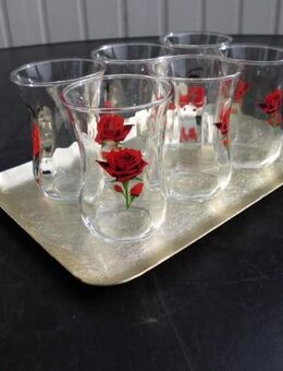 6 Teegläser orientalisch türkisch Rosen+Blumen +Tablett gold zusammen 5,- - Flensburg