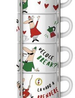 BIALETTI Espressotasse, Metall, Porzellan, (6 Espressotassen mit Metallgestell)