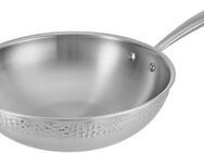 RESTO Kitchenware Wok Crater tiefe Pfanne aus Tri-Ply (Edelstahl + Aluminium + Edelstahl), Edelstahl 18/10 (1-tlg), Energieeinsparung 25% durch die dreilagige Basis, ofenfest