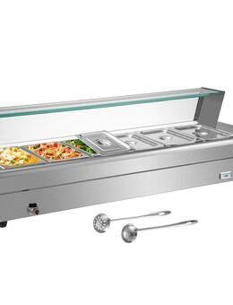 Edelstahl Gastronomie Behälter 1500 Watt Speisenwärmer 6 Pfanne Wärmebehälter für Essen Chafing Dish mit Glasabdeckung Warmhaltebox Tischwärmer - Wuppertal