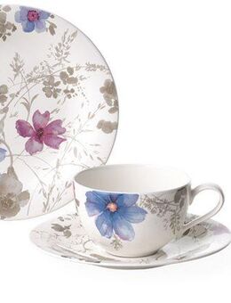 Villeroy & Boch Kaffeeservice Mariefleur Gris Basic (18-tlg), 6 Personen, Fine China-Porzellan, Made in Germany, Fine China Porzellan