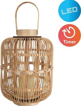 näve LED Dekolicht Korbinian, Timerfunktion, Leuchtmittel wechselbar, Warmweiß, Rattankorb natur mit Griff inkl. 1x LED-Kerze warmweiß, Timer, IP20