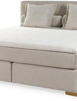 Jockenhöfer Gruppe Boxspringbett Romy erhältlich in 140 & 180cm Breite, Cordstoff, 7-Zonen-TTFK-Matratze, KS-Topper, Echtholzfüße