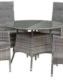 KONIFERA Garten-Essgruppe Belluno, (Set, 9-tlg., 4x Sessel, 1xTisch Ø 100 cm, inkl. Auflagen, Polyrattan), Stauraum unter dem Tisch, Grau, 2 der 4 Sessel stufenlos verstellbar