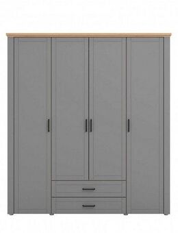 Home affaire Kleiderschrank Valencia, komplette Innenausstattung und 2 Schubladen, 190cm breit Schlafzimmerschrank mit Landhaus Kasettenoptik und schwarzen Griffen