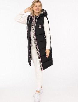 Zwillingsherz Steppweste "Wild Hearts" Leo-Muster, Taschen seitlich, modisch, Doppel-Zipper, extra lang