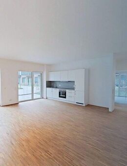 Lichtdurchflutete 3-Zi.-Erdgeschosswohnung mit Terrasse und moderner Einbauküche im Neubauquartier "Großherzog Friedrich Höfe" - Saarbrücken