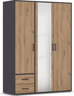 rauch Drehtürenschrank Kleiderschrank Schrank Garderobe Wäscheschrank VOYAGER (in 3 verschiedenen Ausstattungen BASIC/CLASSIC/PREMIUM) mit modernen Griffen in Graumetallic, inkl. Schubkästen und Spiegel