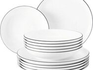 Seltmann Weiden Tafelservice Teller Set, Geschirr-Set Lido Black Line (12-tlg), 6 Personen, Porzellan, Teller-Set, Suppenteller, 12 Teile, für 6 Personen, Made in Germany