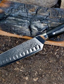 Schneidemesser | Santokumesser aus Damaststahl | Damastmesser | Küchenmesser | G10 - Messergriff - Sinsheim