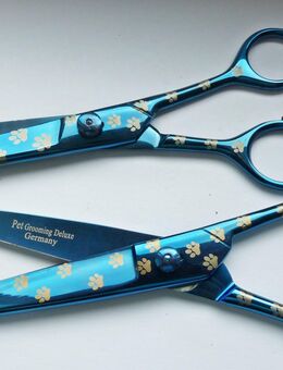 2x Designer Hundescheren aus Japanstahl 19 cm 7,5" Titanium blau extra leicht - Kamp-Lintfort