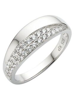 Zeeme Fingerring Silber 925 rhodiniert mit Zirkonia weiß