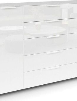 rauch Schubkastenkommode Kommode Türkommode Sideboard Kombikommode FLIPP mit Glasfront (Breite 160/180 cm mit 4 Einlegeböden), 2-türig, 5 Schubladen, Soft-Close, Oberboden und Front Glas, 2 Breiten