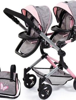 Bayer Puppen-Zwillingsbuggy Twin Neo, grau, mit Wickeltasche