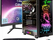 GAMEMAX MegaDeal Gaming-PC-Set Rockstar PC-Komplettsystem (32", AMD Ryzen 7 5700X, GeForce RTX™ 4060, 32 GB RAM, Windows 11 + MSI G32C4 E2 Monitor Curved 80cm (32) + Maus & Tastatur)
