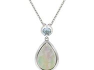 Zeeme Kette mit Anhänger Silber 925 rhodiniert 42+5cm Perlmutt weiß Topas blau