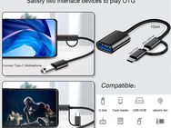 OTG Adapter, Buchse USB 2.0 Typ A, USB 2.0 Micro B Stecker & USB 3.0 Typ C Adapterstecker, schwarz, mit einer Datenübertragung von bis zu 40MB/s, insgesamte Länge mit Anschlußadaptern 17cm - Fürth