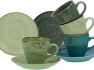 CreaTable Espressotasse Kaffeetasse NATURE COLLECTION, Steinzeug, Tassen Set, naturfarben mit Sprenkel, 4 Tassen, 4 Untertassen