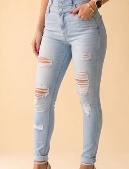 High‑Waist Skinny Jeans in Hellblau mit Riss‑Details, Gr. XS - XXL - Pressig