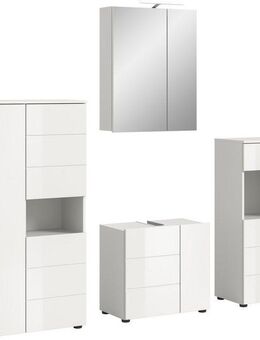 welltime Badmöbel-Set Biel, Höhe 190 cm,Hochschrank,WBU, Spiegelschrank, Unterschrank, Lampe, (5-St), Bad Set, modernes Design, Unterschrank, Spiegel, Aufsatzleuchte