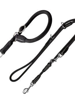 HUNTER Freestyle Set: Halsband + Hundeleine, schwarz - Halsband Größe max. 45 cm + Leine 200 cm