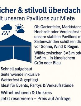 Pavillons mit Seitenwänden zu vermieten – 3×3 m & 3×6 m - Wilhelmshaven